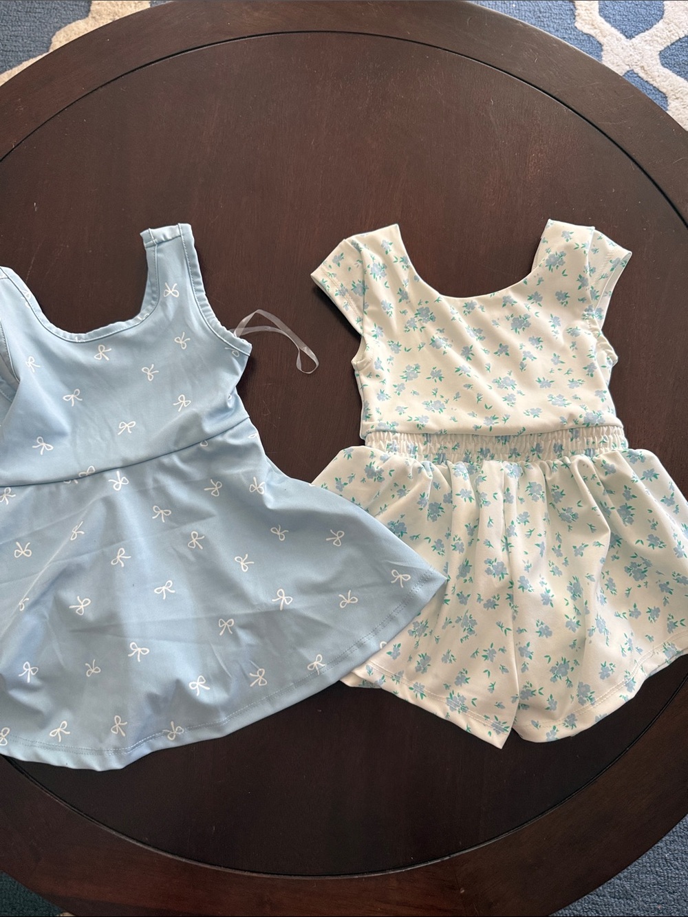 Girls Two-Piece Casual Dress Set in Light Blue and Cream